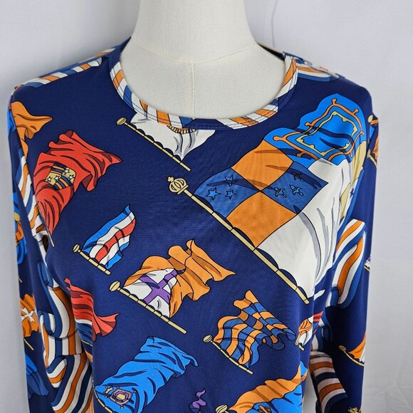 J. McLaughlin Top Medium Catalina Nylon Stretch Flag Print Maximalism - Picture 2 of 9